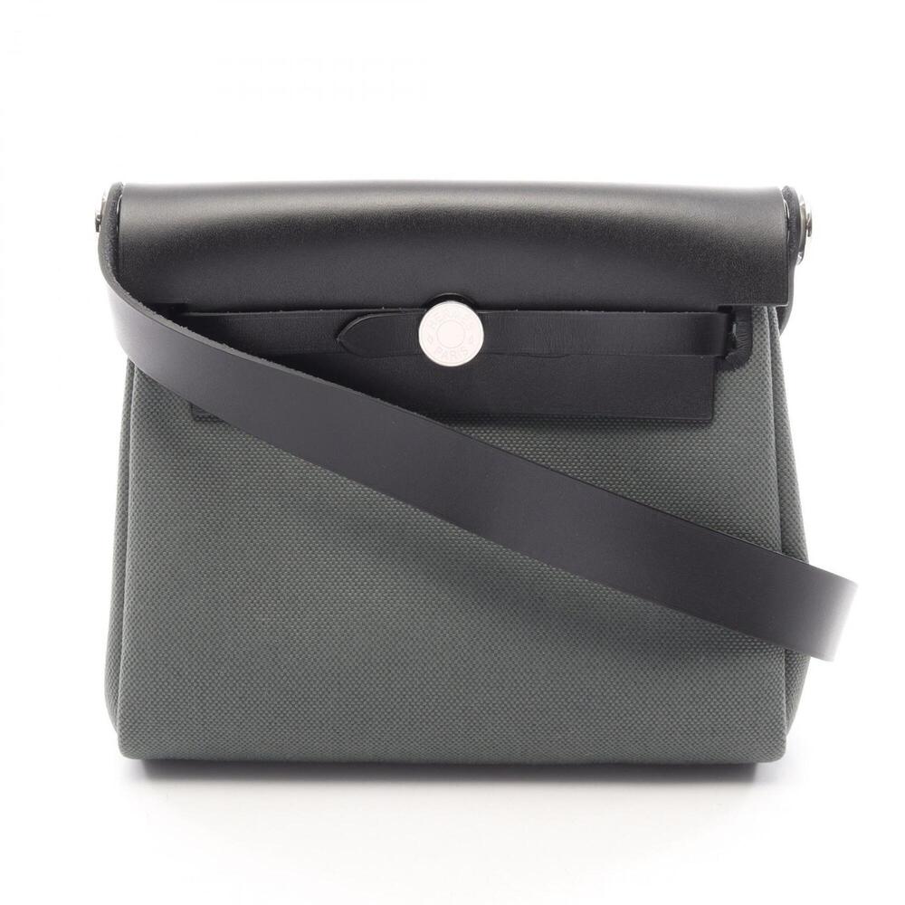 Hermes Herbag Zip Mini Shoulder Bag Handbag Canvas Leather Toile Military Vac...